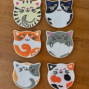 Handmade Colorful Cat Coasters Set of 6